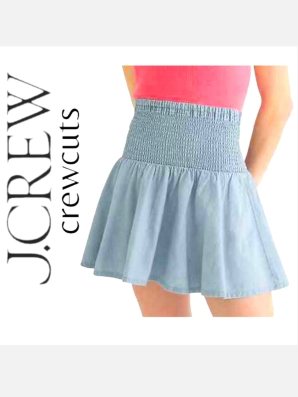 Crewcuts by J.Crew Re-Imagined Smocked Chambray Mini Skirt Olympo Wash Sz L